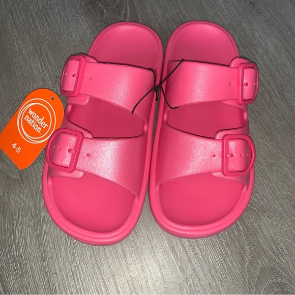 Kids New With Tags Wonder Nation Pink Sandals Double Strap - Picture 2 of 4